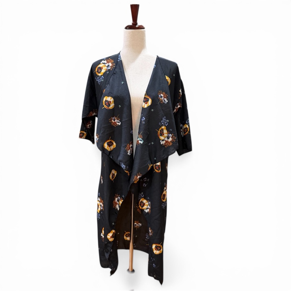 LULA ROE Kimono Duster Black Floral Size S